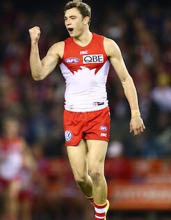 AFL 2018 Round 12 - St Kilda v Sydney MELBOURNE, AUSTRALIA - JUNE 09: Will Hayward of the Swans celebrates after kicking a goal during the 2018 AFL round 12 Pride match between the St Kilda Saints and the Sydney Swans at Etihad Stadium on June 09, 2018 in Melbourne, Australia. (Photo by Scott Barbour/AFL Media)